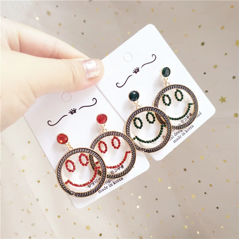 

Korea Handmade Rhinestone Smile face Alloy Women Drop Earrings Dangle Earrings Fashion Jewelry Accessories-JQD5
