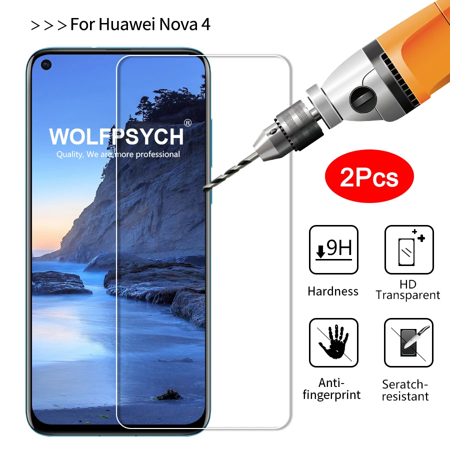 WOLFPSYCH 2Pcs/lot Tempered Glass for Huawei Nova 4 9H 2.5D Screen Protector nova Protective Film | Мобильные телефоны и