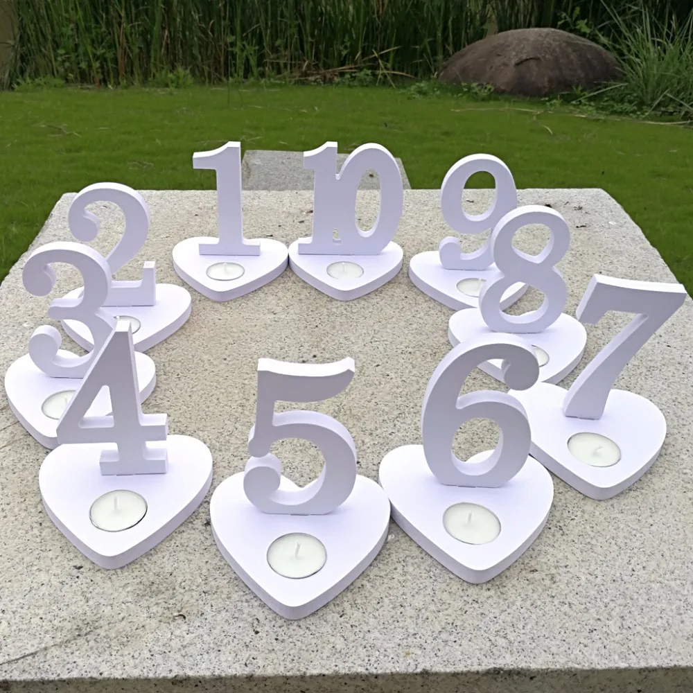 

1-10 Wooden Wedding Table Number Signs White Wood Table Number Stand/Candle Holder rustic wedding decor table centerpieces