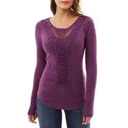 2017 Для женщин Кружевная рубашка свободные Топы; рубашка с длинными рукавами рубашка Повседневная рубашка