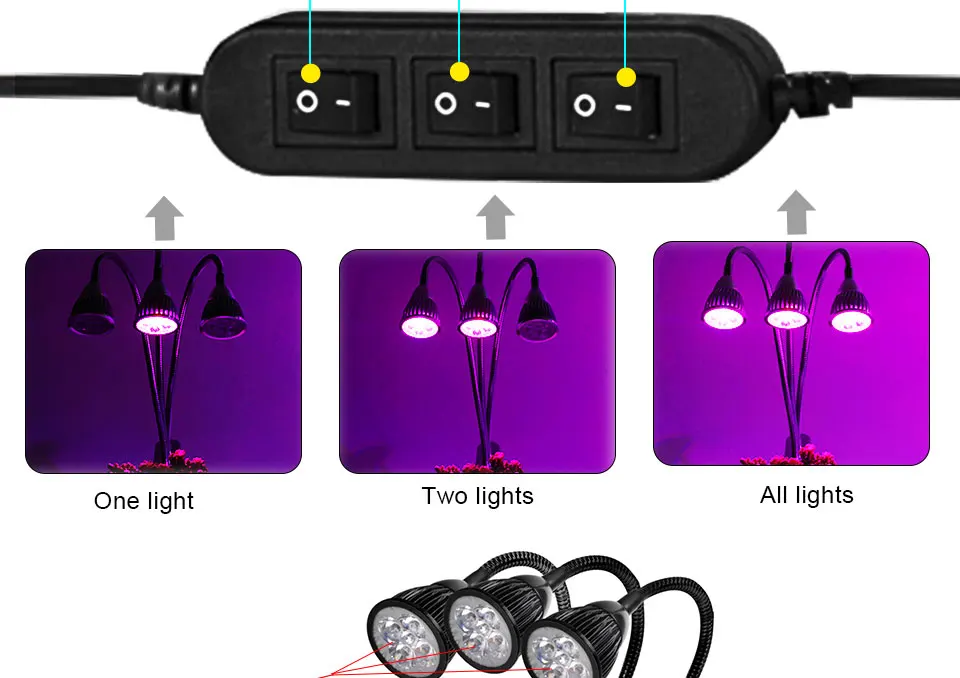 3 Heads LED Grow Light Dual Head 15W Plant Grow Lamp (15)