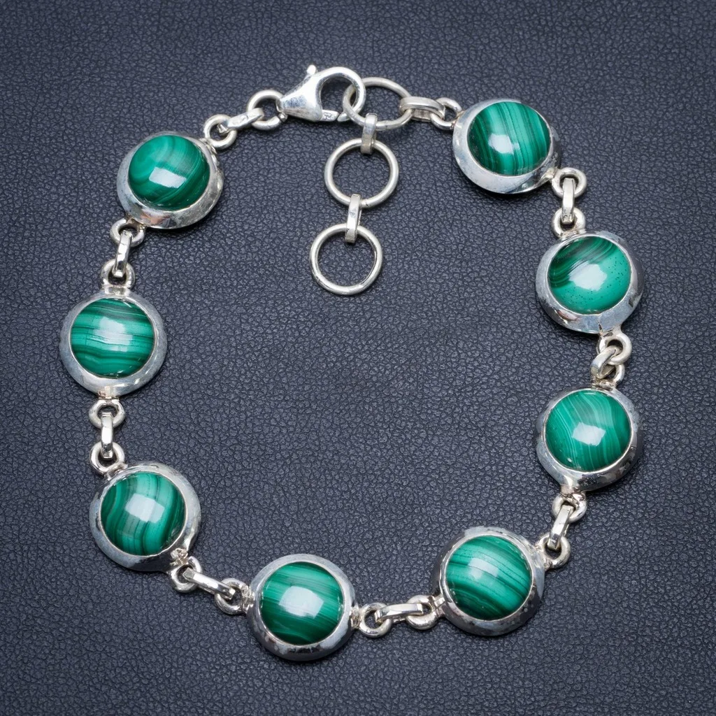 

Natural Malachite Handmade Boho 925 Sterling Silver Bracelet 7 1/4-8" S2014