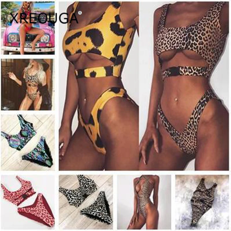 

XREOUGA 10 Colors Button Swimwear Holiday Beach Two Piece Swimsuit Leopard Print Monokinis 2018 Hot Sale Women Bikini Set Female
