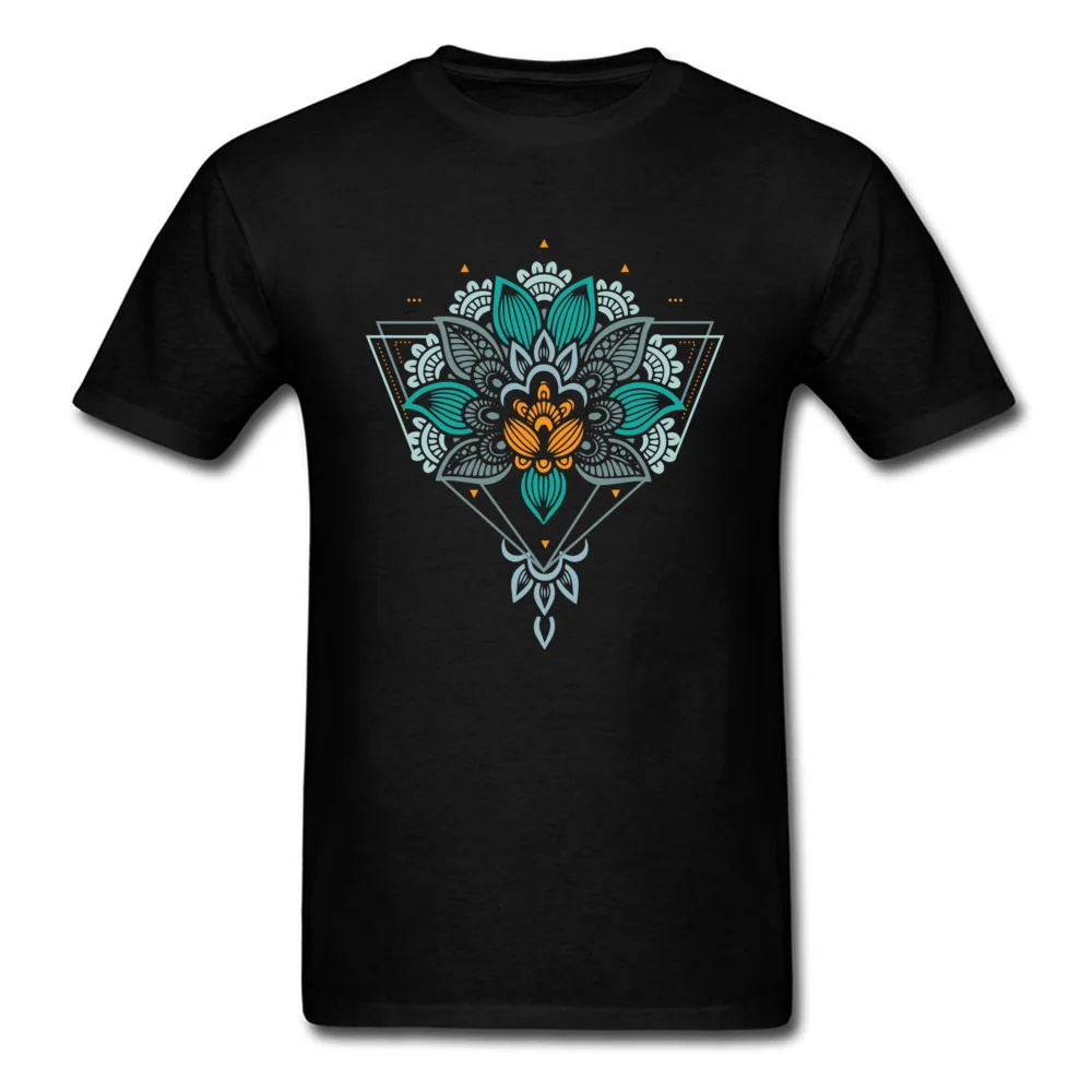 Geometric Mandala Flower Ornaments 100% Cotton Men Short Sleeve T Shirt Custom Fall T Shirt Street Tee-Shirt Company Crew Neck Geometric Mandala Flower Ornaments black