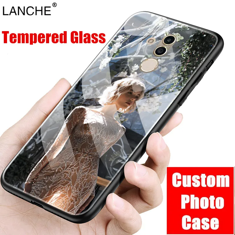 

Custom Photo Logo Tempered glass Phone Case For Huawei P20 P30 Mate 20 Lite Mate 10 Pro Y7 Y9 2018 Case For Honor 10 V10 8x 9
