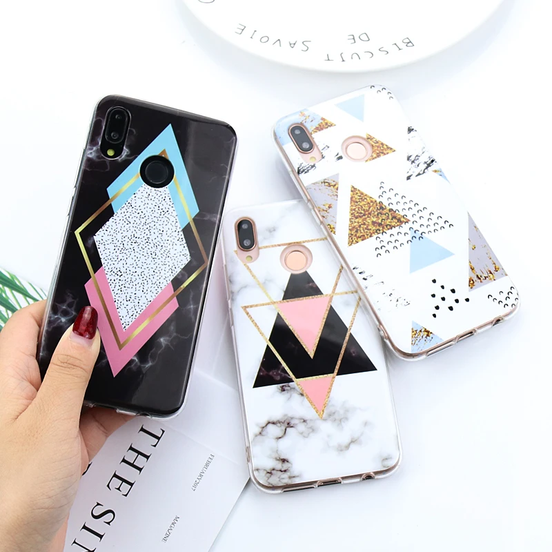 

For Huawei Honor 8C 8X 8A Y9 2019 Marble Stone Soft TPU Phone Case For Huawei P20 Lite P20 P30 Pro Mate 20 10 Lite Bling Cover