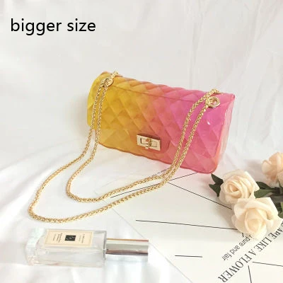 Clear Colorful Transparent jelly Bag Gradient Candy Color Crossbody Bags Designed Ladies Shoulder Chain Messenger Bag - Цвет: orange pink bigger