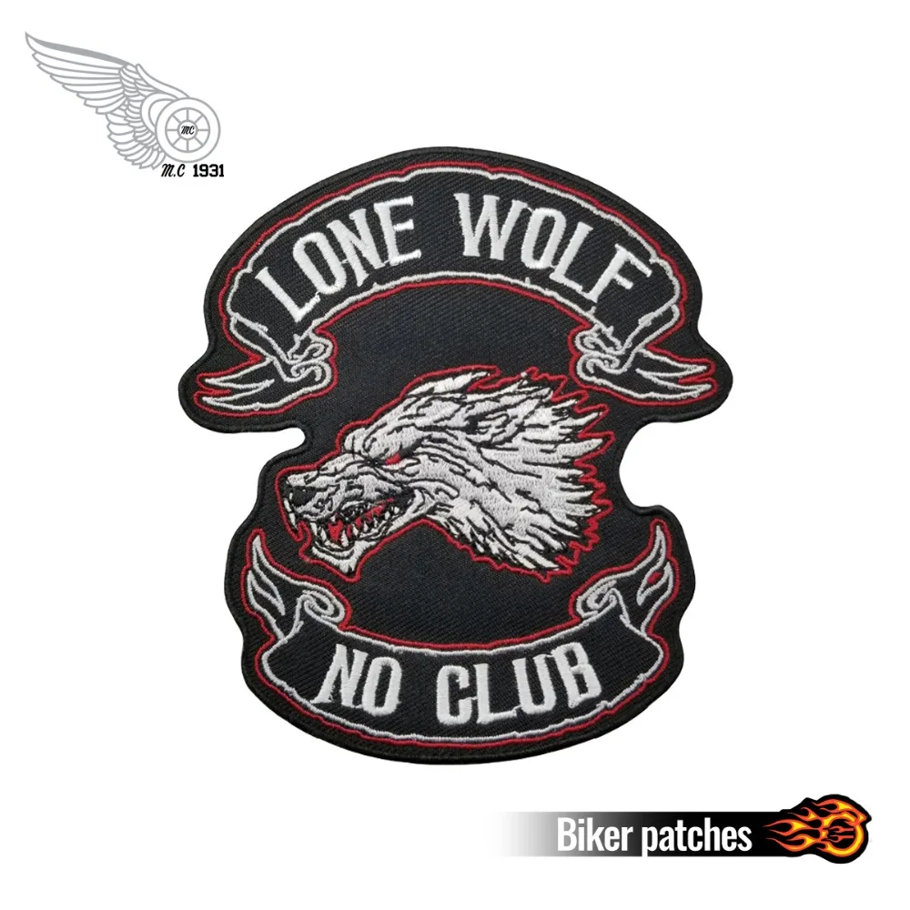 

Lone Wolf No Club Logo Vest Rider Embroidered Custom Vest Rider Patch Iron On Front Biker Patch DIY Free shipping Eco-friendly