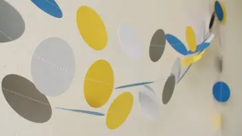 

White Yellow Blue Grey circles paper 10ft banners ,baby shower decor, Birthday decor,Minion bunting, Minion party decorations