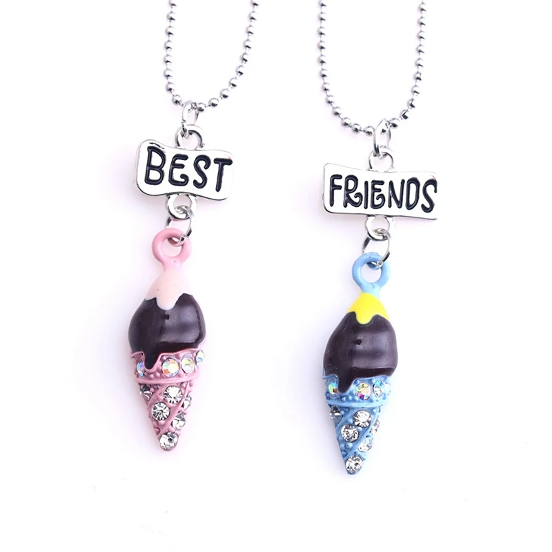 2018 Rhinestone Chocolate Ice Cream Pendant Necklace Best friends