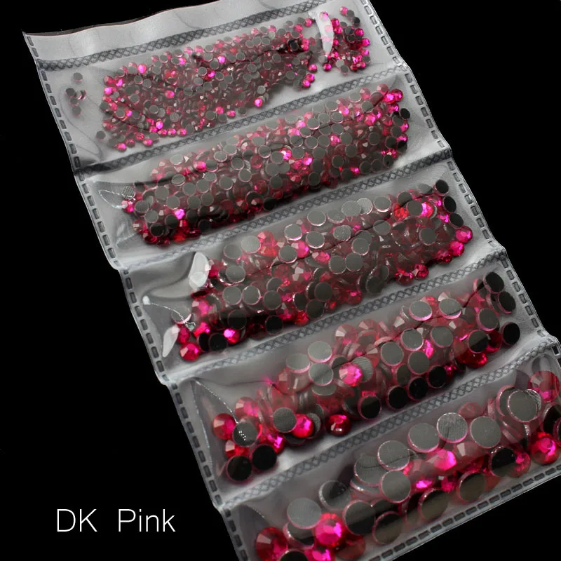 Новая упаковка 1200 шт смешанные размеры Горячая фиксация Стразы Блестящий Кристалл SS6-SS30 для одежды DIY - Цвет: DK Pink