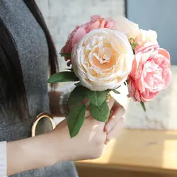 5 глава/букет из пионов искусственная Роза цветочный Декор для дома Шелковый Искусственный цветок пионы искусственные цветы для свадьбы DIY
