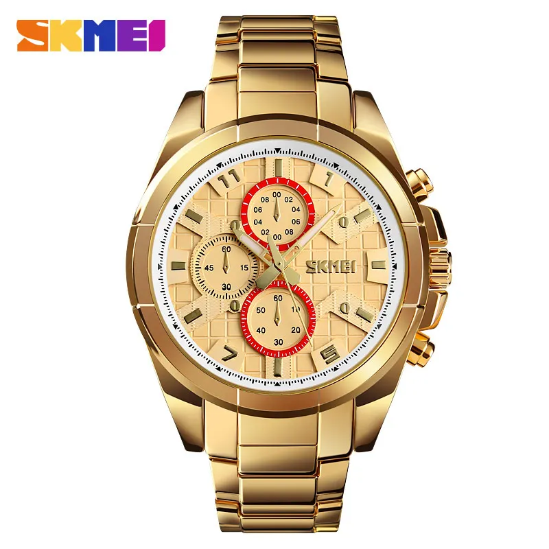 

2019 SKMEI 1378 Luxury Golden Men Quartz Watch Sport Watches Clock Waterproof Full Steel Male Wristwatch Relogio Masculino