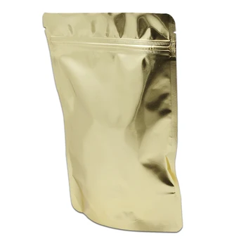 

200Pcs/Lot Gold Pure Alumium Foil Zip Lock Zipper Bag Stand Up Resealable Mylar Pouch For Food Storage 4 Sizes