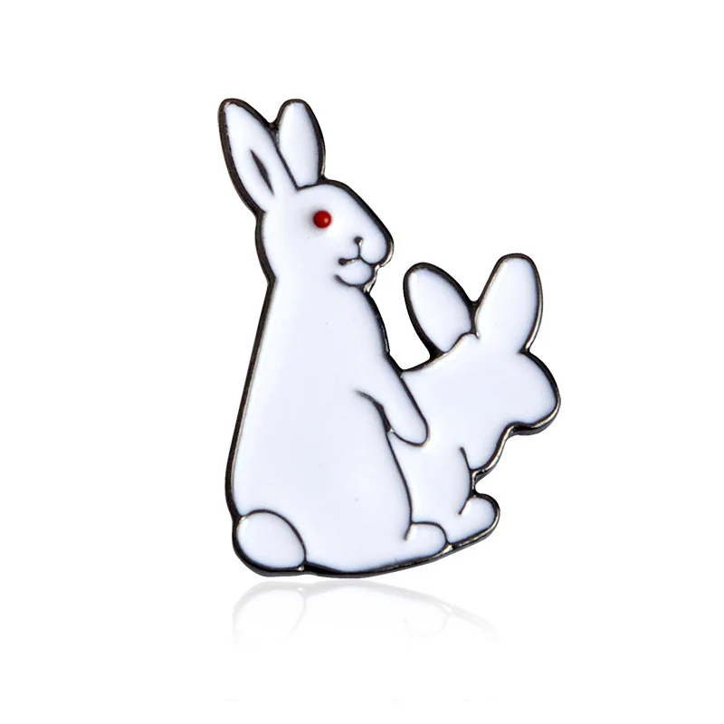 

1Pcs Cartoon Cute 2 White Rabbits Evil Brooch Pins Animal Brooch Denim Pin Badge Spoof Gift Funny Fashion Jewelry Gift