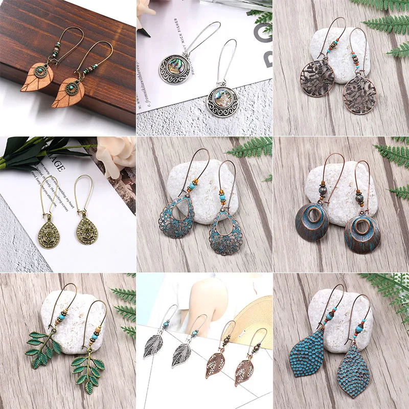 

Fashion Vintage Cutout Leaves Pattern Metal Earrings Unique Bronze Butterfly Bird Spider Earrings Female Trendy Glamour Jewelry