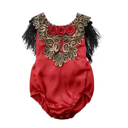 Прелестный новорожденных для маленьких девочек летнее платье без рукавов с открытой спиной с вышитыми цветами Tassel Romper Детские комбинезоны