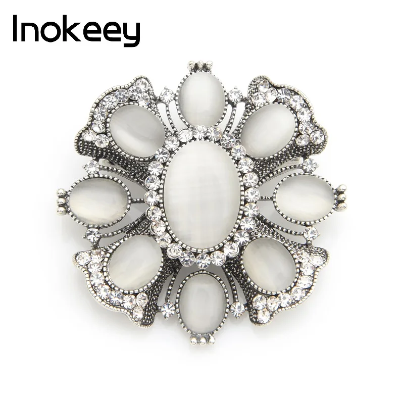

Inokeey White Opal Rhinestone Cross Brooches For Women And Men New Year's Gifts