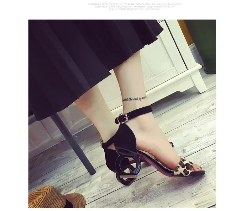 Г., леопардовые модные босоножки из овечьей кожи пикантные босоножки на высоком каблуке с пряжкой из конского волоса Босоножки с открытым носком женская обувь, E046
