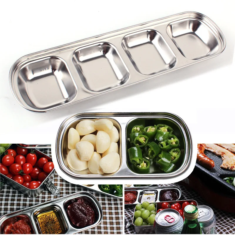 Outdoor barbecue saucer stainless steel large grid sauce dish seasoning plate soy vinegar
