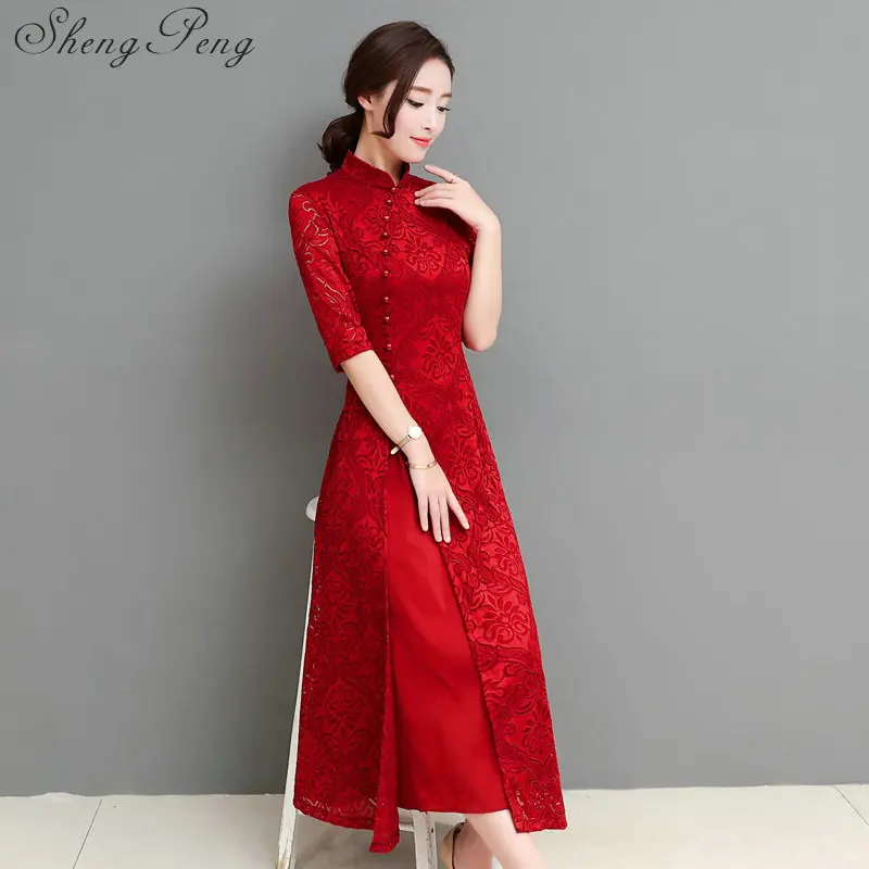 

2018 summer qipao cheongsam modern chinese traditional wedding dress women vestido oriental collars sexy long qi pao CC500