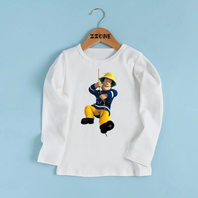 

Boys/Girls Cartoon Fireman Sam Print T shirt Baby Casual Funny T-shirt Kids White Long Sleeve Clothes,LKP2078