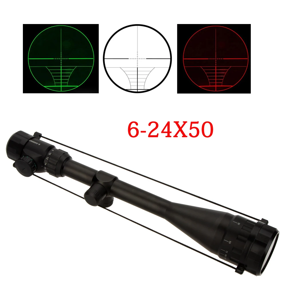 

6-24X50 Adjustable Hunting Green Red Dot Illuminated Tactical Riflescope Reticle Optical Sight Scope for Shotn Riflescopes