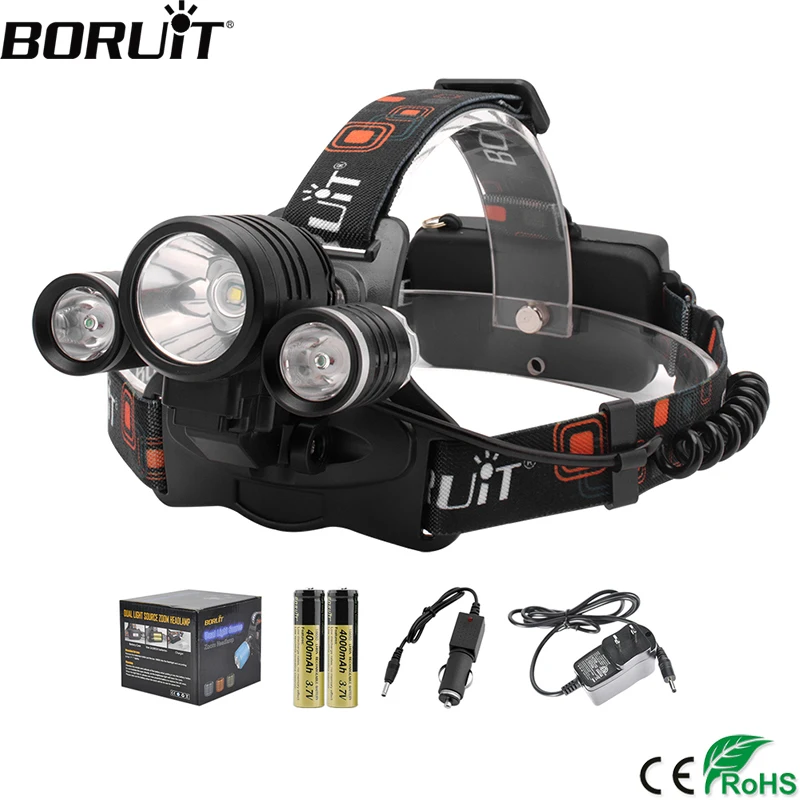 Best BORUiT 10000lumens T6 White+2*R5 Green LED Headlamp 3 Mode IPX6 Waterproof Headlight Camping Hunting Bicycel Light Head Torch