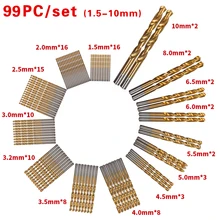 99pcs/Set Titanium Coated HSS High Speed Steel Drill Bit Set Tool 1.5mm - 10mm Twist Drill Bits 99pcs/Set Titanium Coated HSS High Speed Steel Drill Bit Set Tool 1.5mm - 10mm Twist Drill Bits