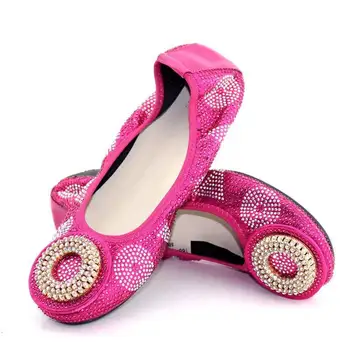 

Fashionable fuchsia women flats cover shoes with round rhinestone style decoration african lady dress shoes V240