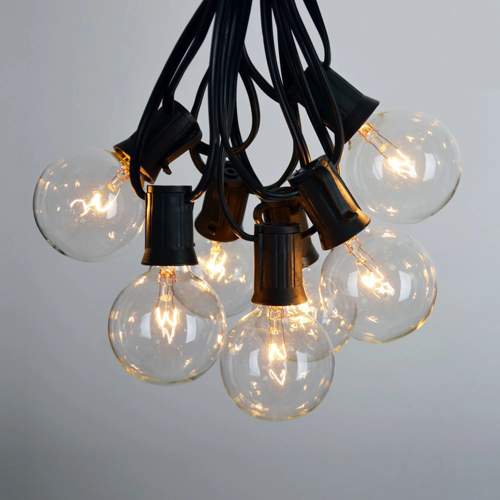 Cena Oświetlenie patio G40 Globe Party bożonarodzeniowa girlanda żarówkowa, ciepła biel 25 przezroczystych żarówek Vintage 25ft, dekoracyjna girlanda na podwórku