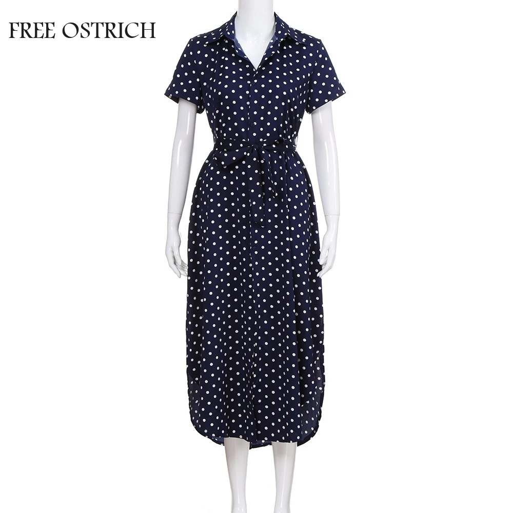 

FREE OSTRICH Fashion Womens Sexy Bow Tie V-Neck Dot Dress Button Short Sleeve Soild Dress Casual Daily Cotton Apparel