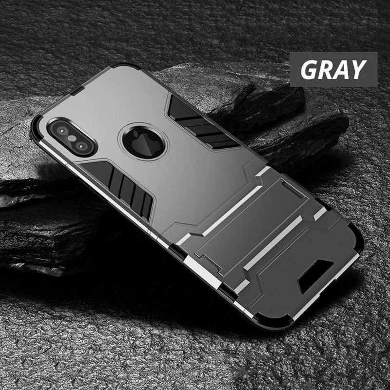 Противоударный чехол для iPhone X 8 6 6s 7 5s SE Plus PC+ Силиконовый Железный человек 3D чехол - Цвет: Gray