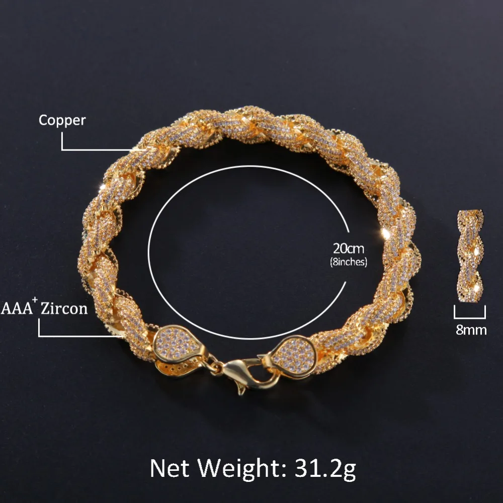 Ceny 8mm Cubic cyrkon sznur Link naszyjnik złoty posrebrzane luksusowe miedzi mikro betonowa CZ łańcuch kubański 8 cal