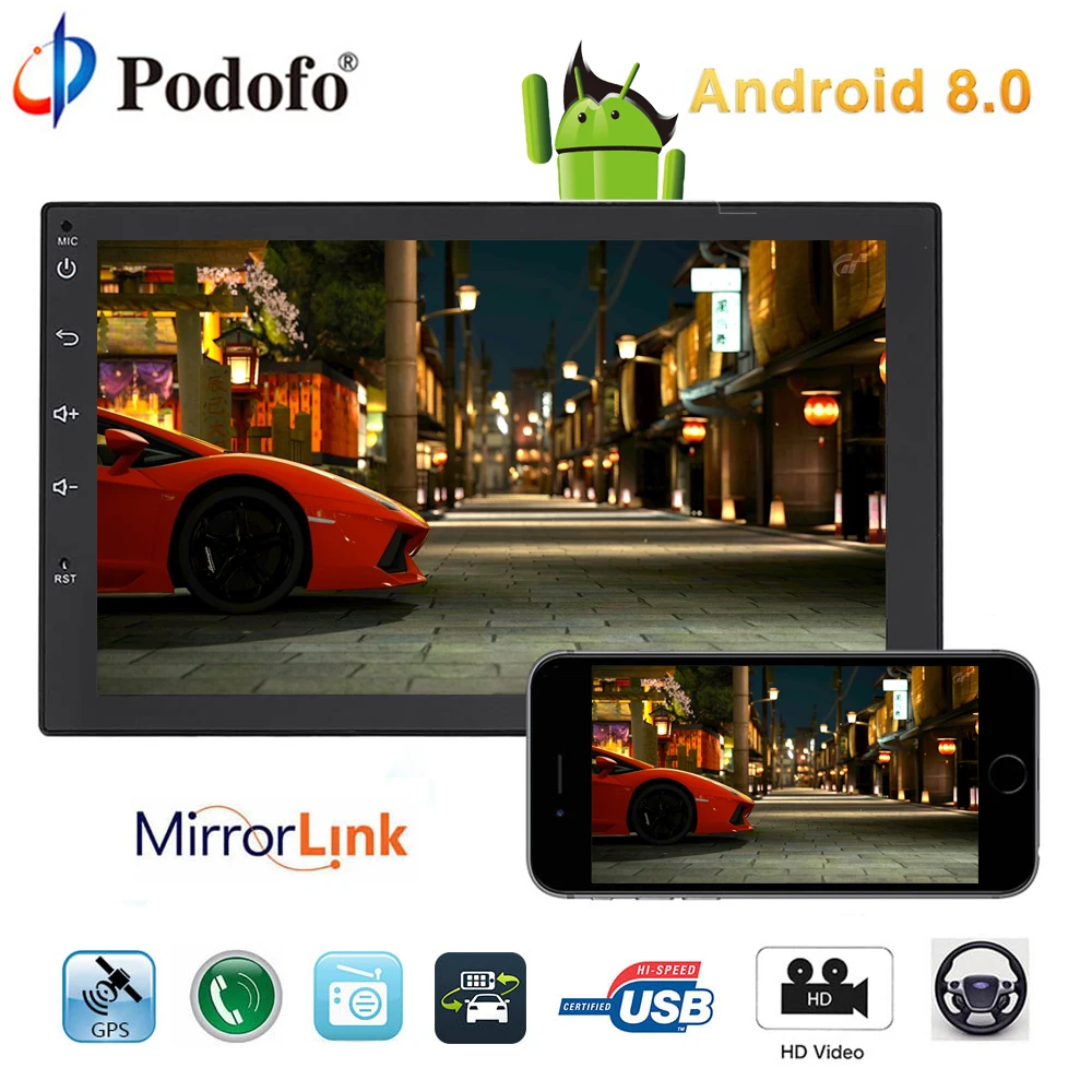 

Podofo 2 Din car radio Android 8.0 car audio Autoradio Audio GPS Navigation Bluetooth Multimedia USB SD MP5 Player Touch Screen