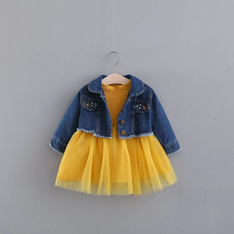 

2019 Rushed Hot Sale Vestido Infantil Baby Girl Dress Spring Han Edition Girls Jean Jacket + Gauze Long-sleeved Dress Princess