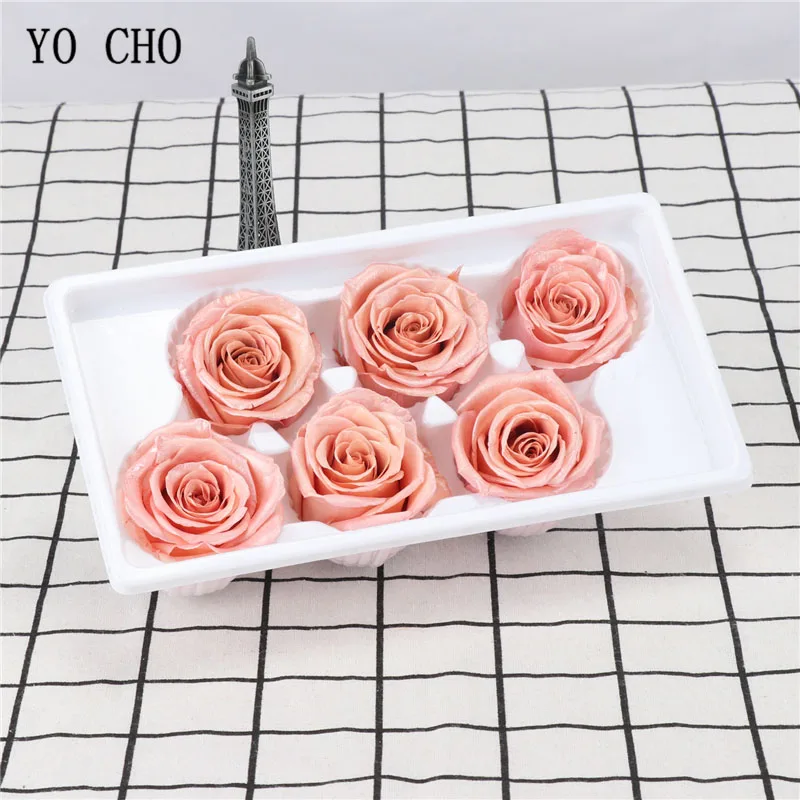 YO CHO Eternal Rose Flower Gilding Preserved Fresh 6 Heads Valentine's Day Gift Wedding Thanks giving | Дом и сад