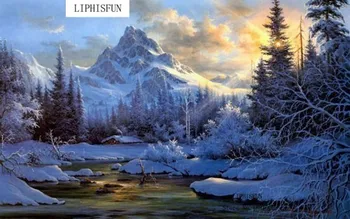 

5D Diy Diamond Painting Cross Stitch Scenery Snow River Resin Square Rhinestones Sets Unfinish Decorative Diamond Embroidery