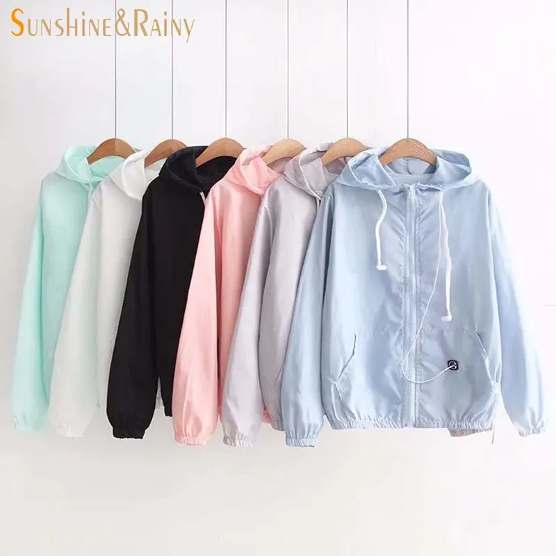 

Women College Cardigan Coat Simple Solid Color Hooded Earphone Student Thin Sunscreen Summer All-match Female Sweet Coat Jacket