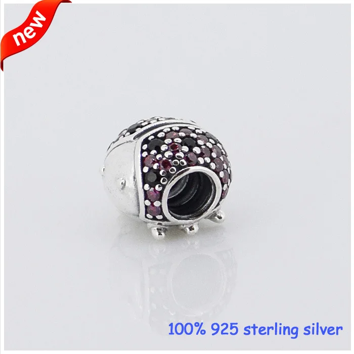 Подходит для браслетов Pandora серебряные бусины с божьей коровкой и кубическим