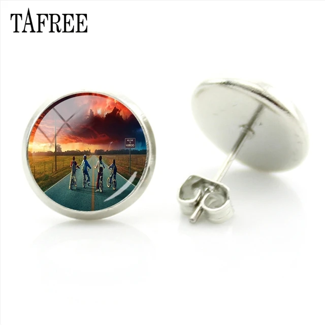 TAFREE Fashion Jewelry American Thriller TV Series Stranger Things Sliver Stud Earrings Women Party Decorations Earrings QF118 QF125