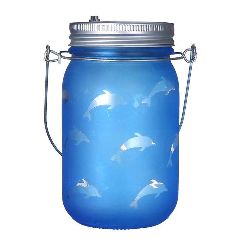 Hand Etched Garland Light Dolphins Solar Mason Jar Light Bottle Projection Nightlight Patio Outdoor Luces Led Decoracion 40JUL0101