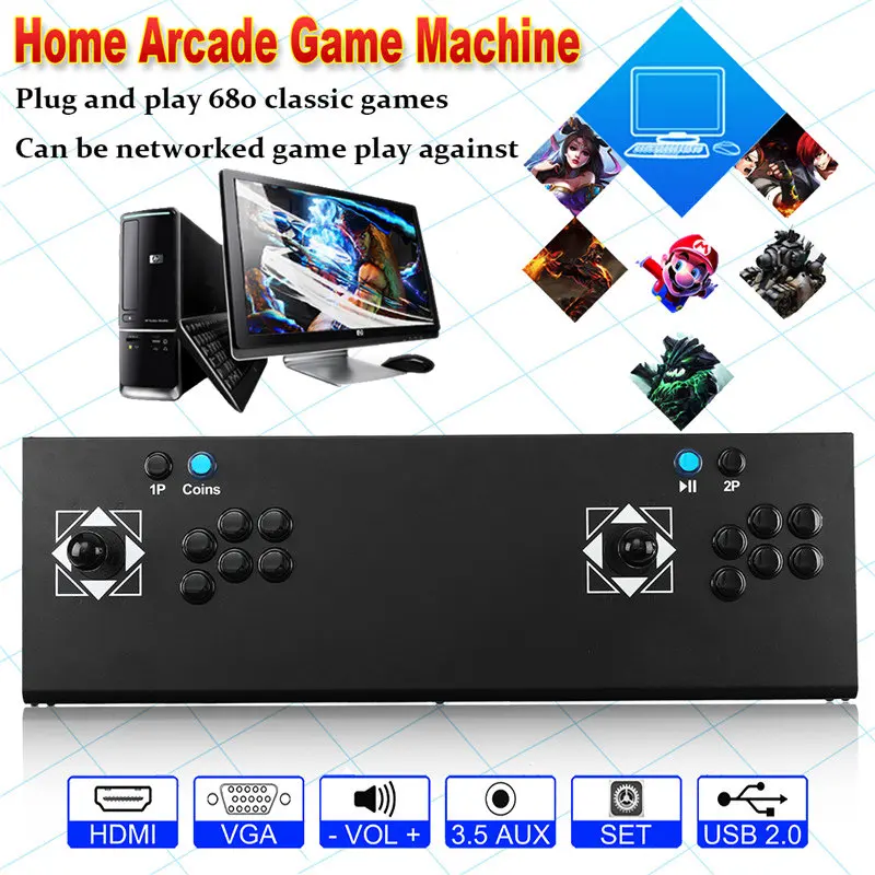 Ультра тонкий аркада джойстик металла Аркада коробка с двойным палки Arcade консоль Plug 680/800/815 в 1 домашнее видео игровых автоматов