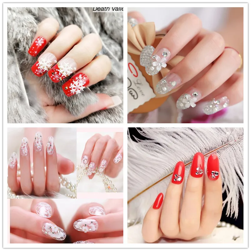 

Charming Fake Nail Fashion 24 PCS Shining Rhinestone False Nails Transparent Lace Designed Square Full Short Fake Nails