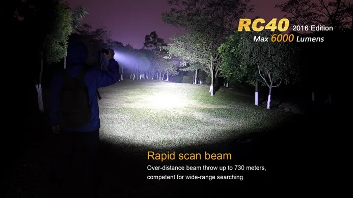6000 Lumens Ultra-high Output Fenix RC40 Handheld Searchlight / U2 LED Flashlight with 7800 mAh Li-ion Battery