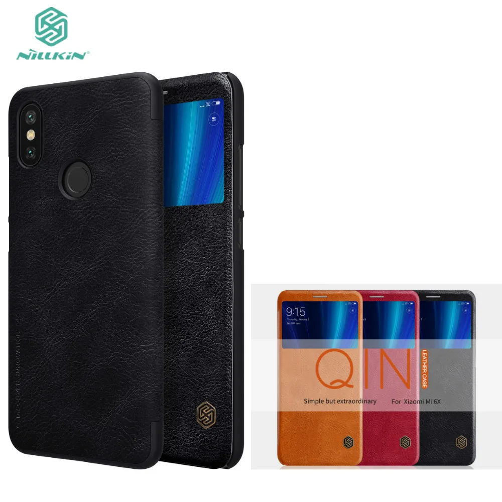 

NILLKIN QIN Leather Case For Xiaomi Mi 6x View Window Smart Sleep PC Plastic Hard Back Cover For Xiaomi Mi A2 Phone Bags Cases