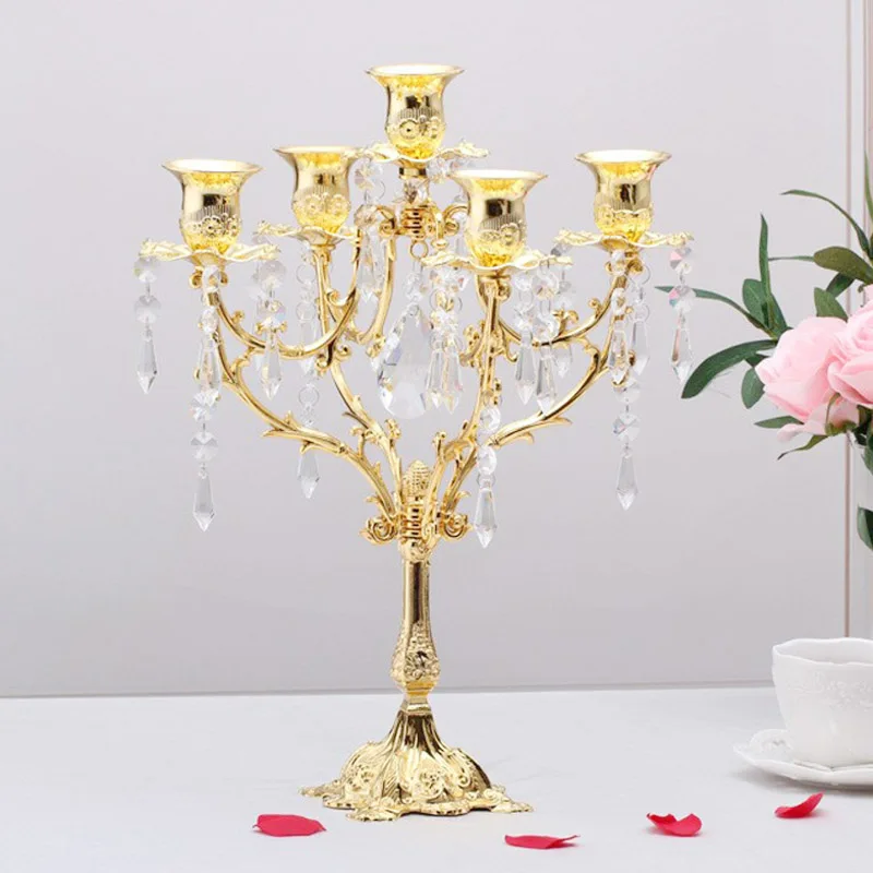 

10PCS/LOT Candle Holders Candelabra Table Centerpiece 5-Arms Candelabrum Metal/Crystal Stand Pillar Candlestick For Wedding