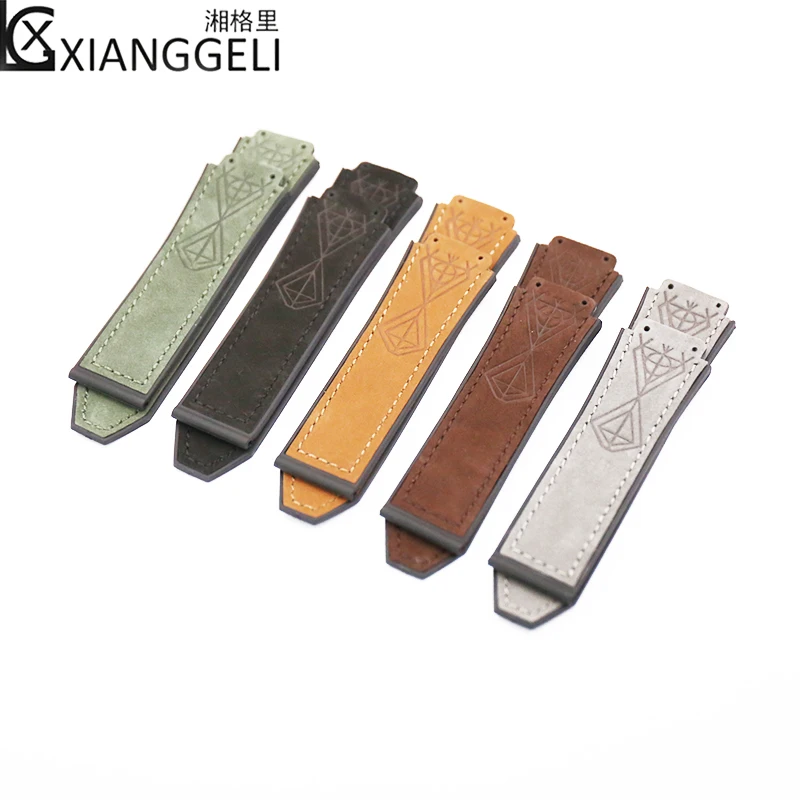 Matte Men's &amp Women's Leather Watch Band For Hublot Big Bang Series Rubber Strap 25mm*19mm Watchs Accessories | Наручные часы