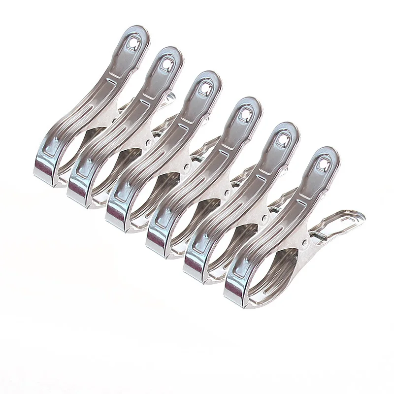 

6 Pack Stainless Steel Beach Bath Towel Clips Durable Hanging Clothes Clips Strong Windproof Clothes Quilt Clothes Pegs