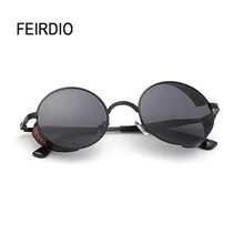 Feirdio Reciente Dom Vidrio Semi-Rim Medio Marco de Metal Deportes Gafas de Tendencia de La Vendimia Oculos gafas de sol Redondas Plana lente Del Espejo